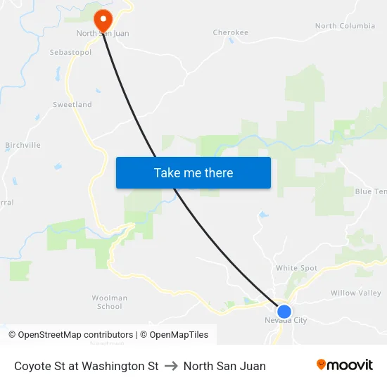 Coyote St at Washington St to North San Juan map