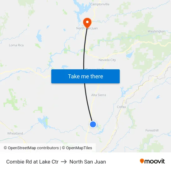 Combie Rd at Lake Ctr to North San Juan map