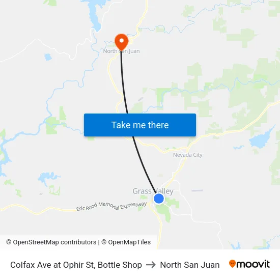 Colfax Ave at Ophir St, Bottle Shop to North San Juan map