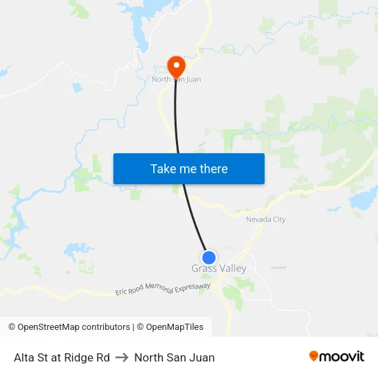 Alta St at Ridge Rd to North San Juan map