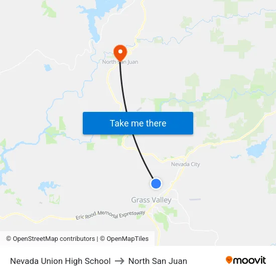 Nevada Union High School to North San Juan map