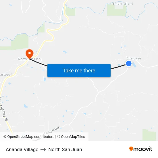 Ananda Village to North San Juan map