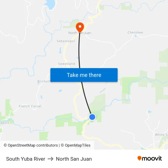 South Yuba River to North San Juan map