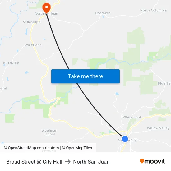 Broad Street @ City Hall to North San Juan map