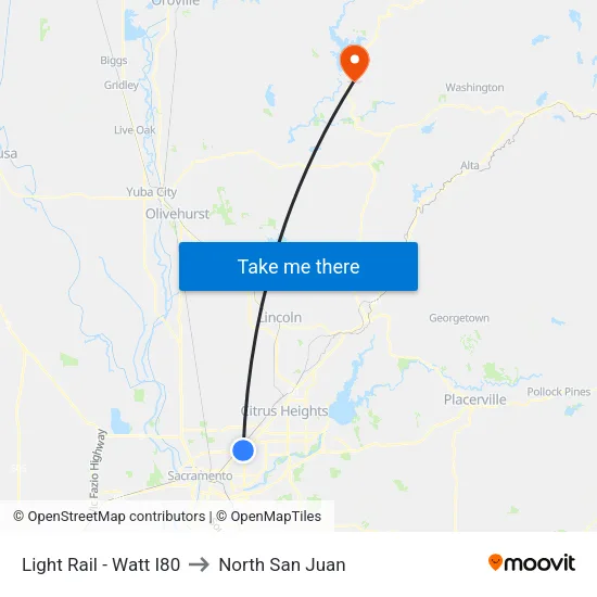 Light Rail - Watt I80 to North San Juan map
