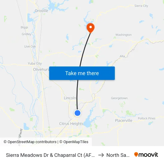 Sierra Meadows Dr & Chaparral Ct (AFM Rocklin Lanes) to North San Juan map