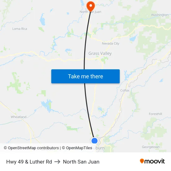 Hwy 49 & Luther Rd to North San Juan map