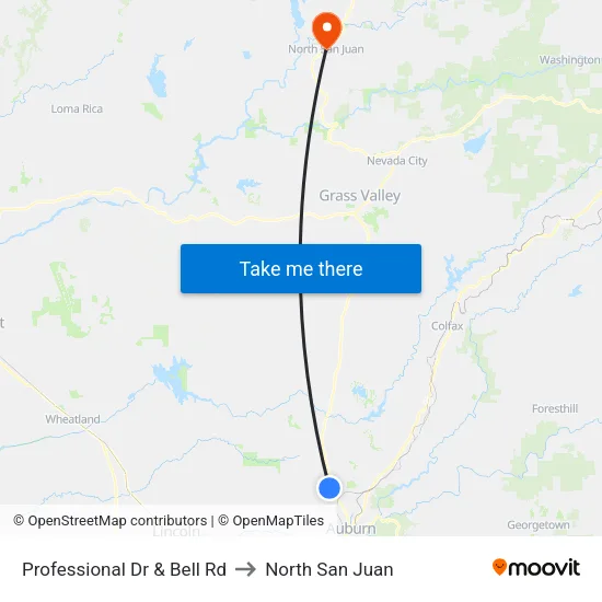 Professional Dr & Bell Rd to North San Juan map