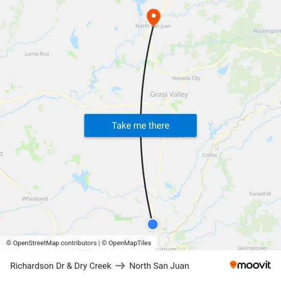 Richardson Dr & Dry Creek to North San Juan map
