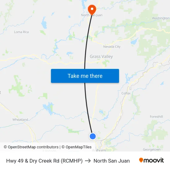 Hwy 49 & Dry Creek Rd (RCMHP) to North San Juan map