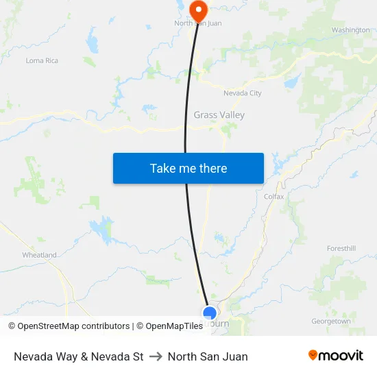 Nevada Way & Nevada St to North San Juan map