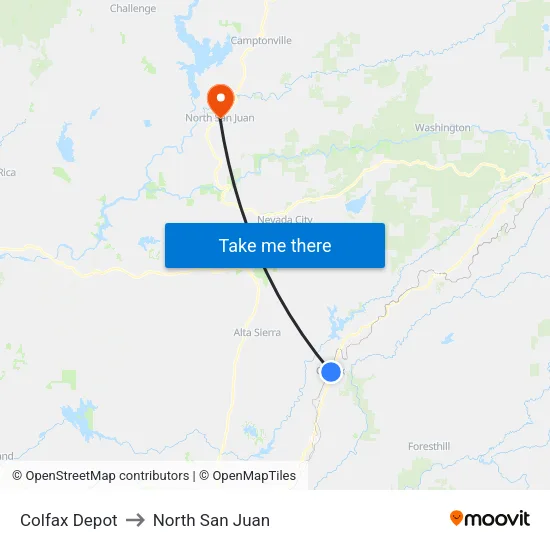Colfax Depot to North San Juan map
