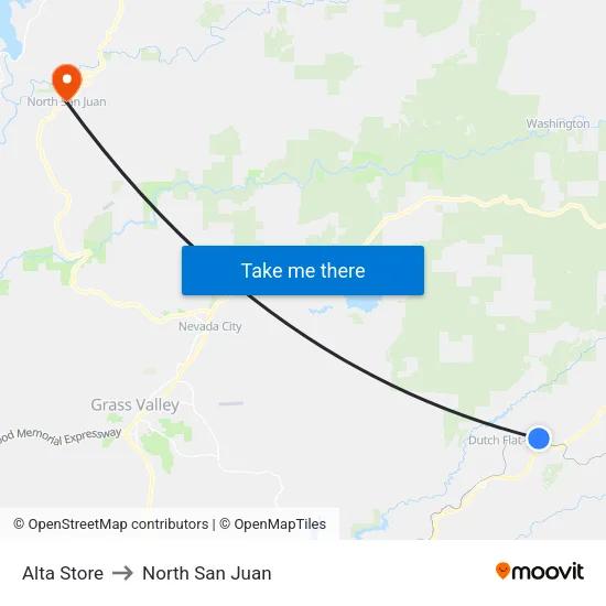 Alta Store to North San Juan map