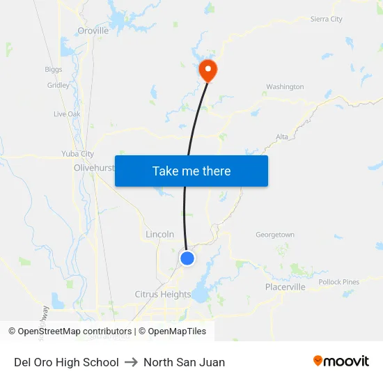 Del Oro High School to North San Juan map