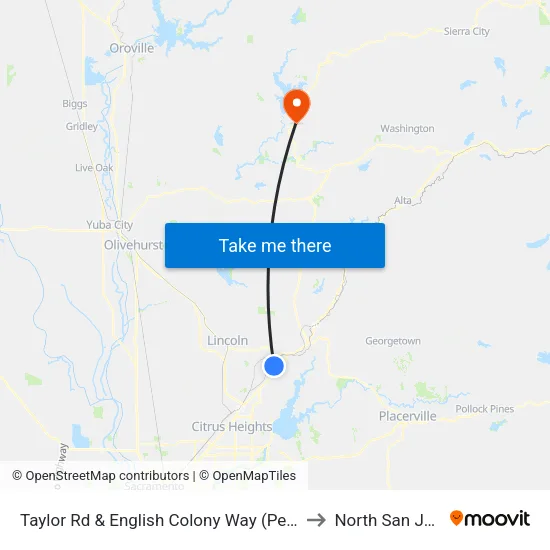 Taylor Rd & English Colony Way (Penryn) to North San Juan map