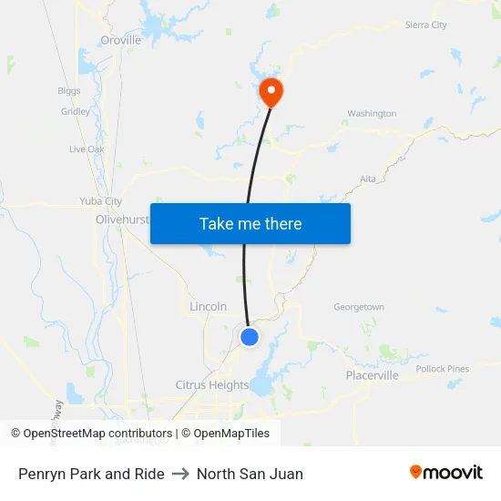 Penryn Park and Ride to North San Juan map