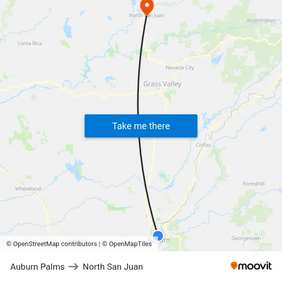 Auburn Palms to North San Juan map