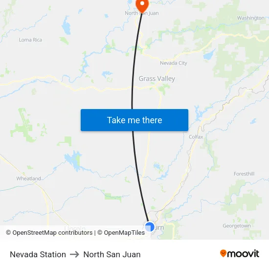 Nevada Station to North San Juan map