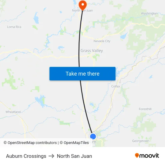 Auburn Crossings to North San Juan map