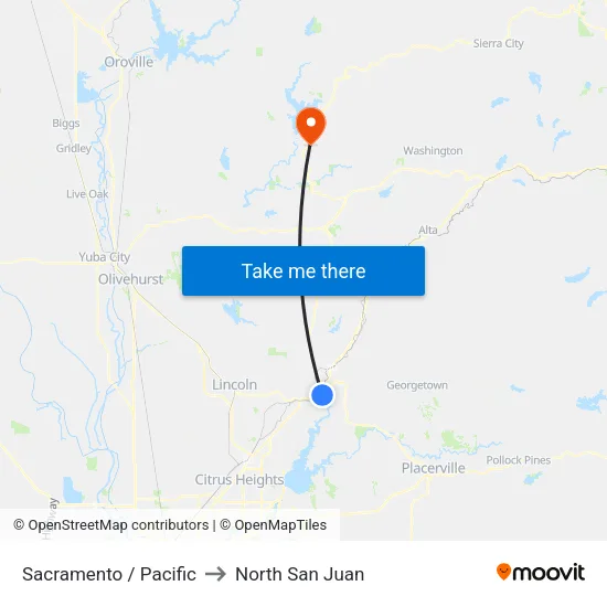 Sacramento / Pacific to North San Juan map