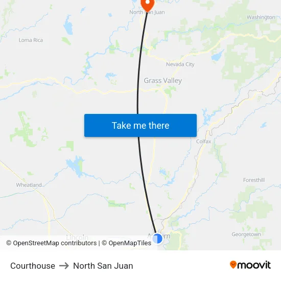 Courthouse to North San Juan map