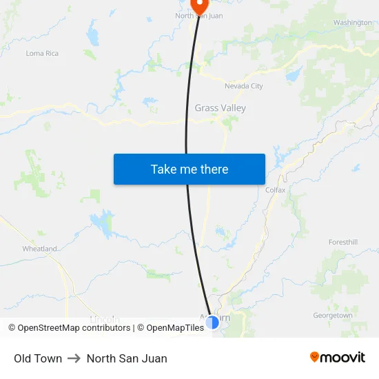 Old Town to North San Juan map