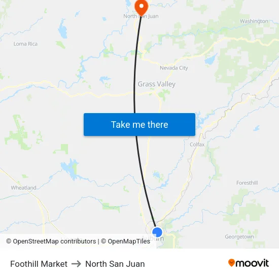Foothill Market to North San Juan map
