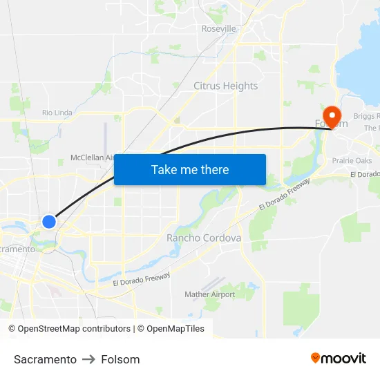 Sacramento to Folsom map