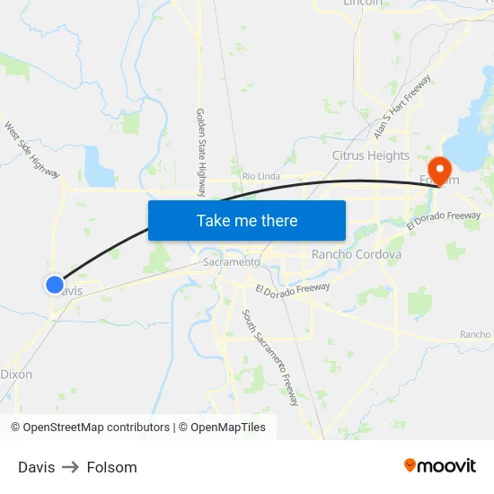Davis to Folsom map