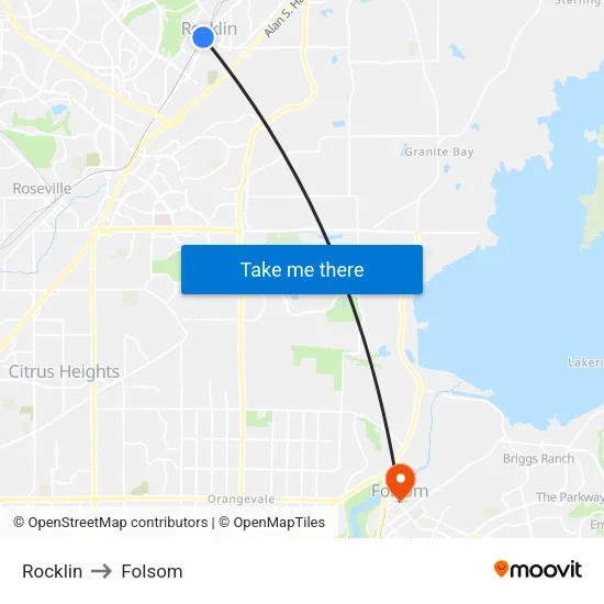 Rocklin to Folsom map