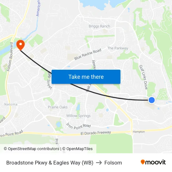 Broadstone Pkwy & Eagles Way (WB) to Folsom map