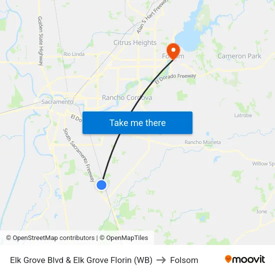 Elk Grove Blvd & Elk Grove Florin (WB) to Folsom map