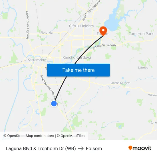 Laguna Blvd & Trenholm Dr (WB) to Folsom map