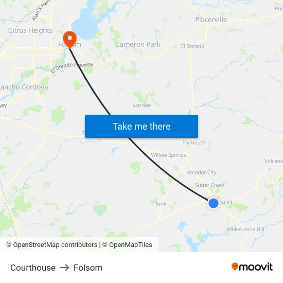 Courthouse to Folsom map