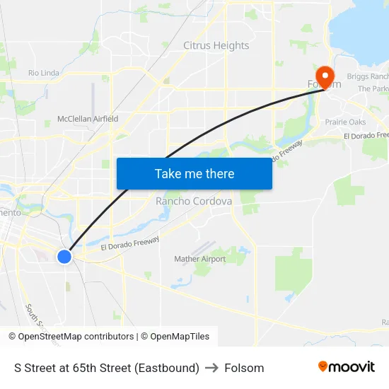 S Street at 65th Street (Eastbound) to Folsom map