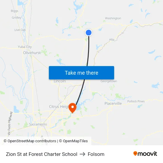 Zion St at Forest Charter School to Folsom map