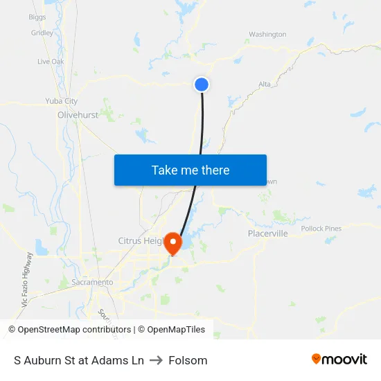 S Auburn St at Adams Ln to Folsom map