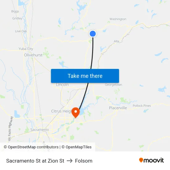 Sacramento St at Zion St to Folsom map