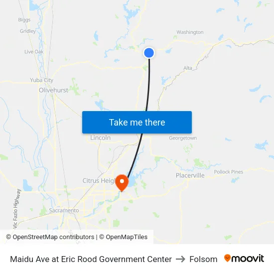 Maidu Ave at Eric Rood Government Center to Folsom map