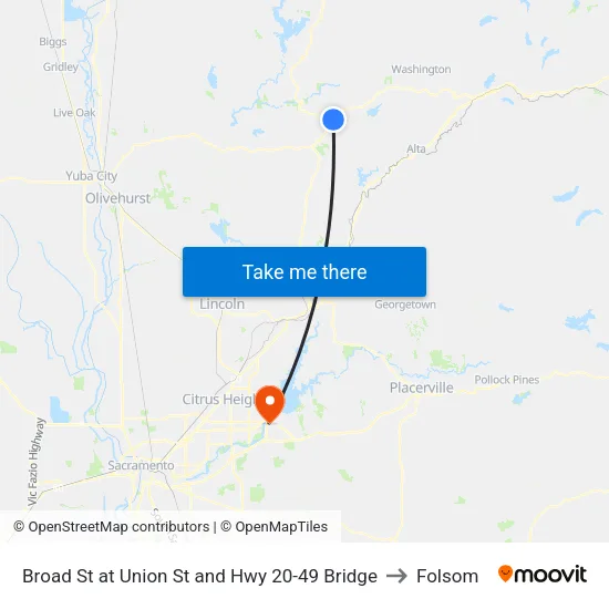 Broad St at Union St and Hwy 20-49 Bridge to Folsom map