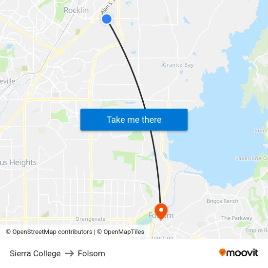 Sierra College to Folsom map