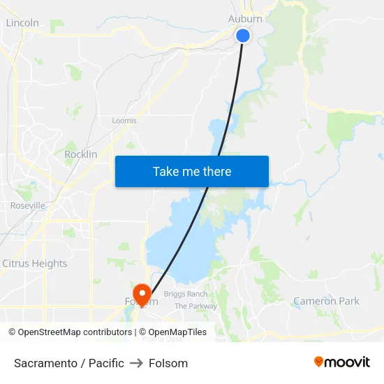 Sacramento / Pacific to Folsom map