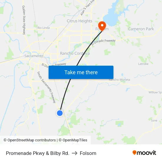 Promenade Pkwy & Bilby Rd. to Folsom map