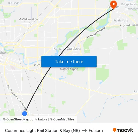 Cosumnes Light Rail Station & Bay (NB) to Folsom map