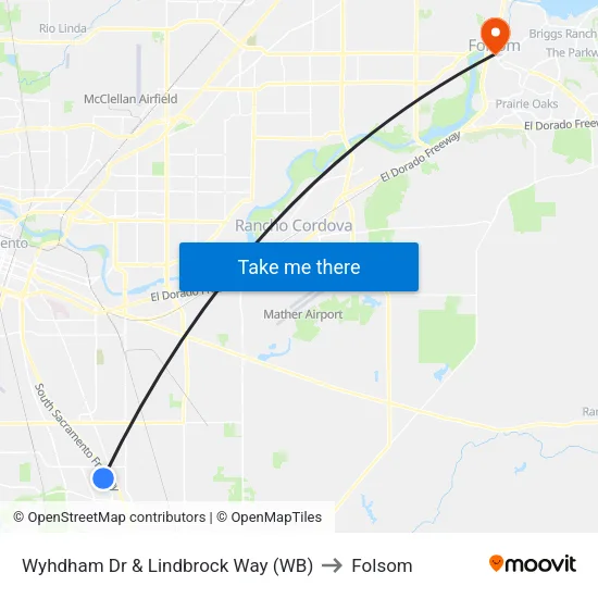 Wyhdham Dr & Lindbrock Way (WB) to Folsom map