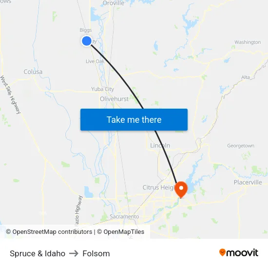 Spruce & Idaho to Folsom map
