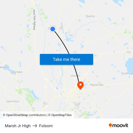 Marsh Jr High to Folsom map