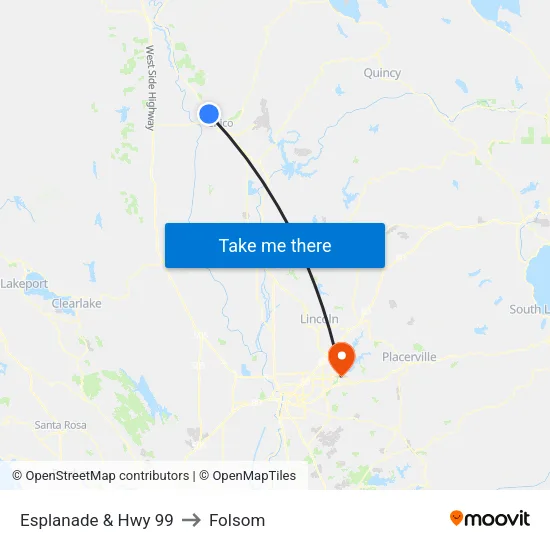 Esplanade & Hwy 99 to Folsom map