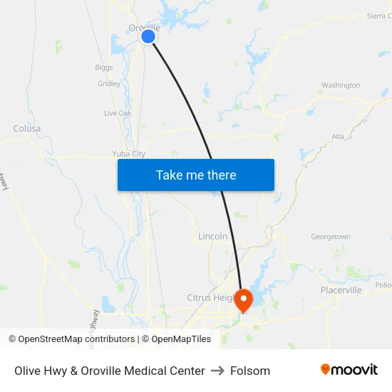 Olive Hwy & Oroville Medical Center to Folsom map