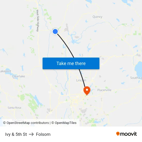 Ivy & 5th St to Folsom map